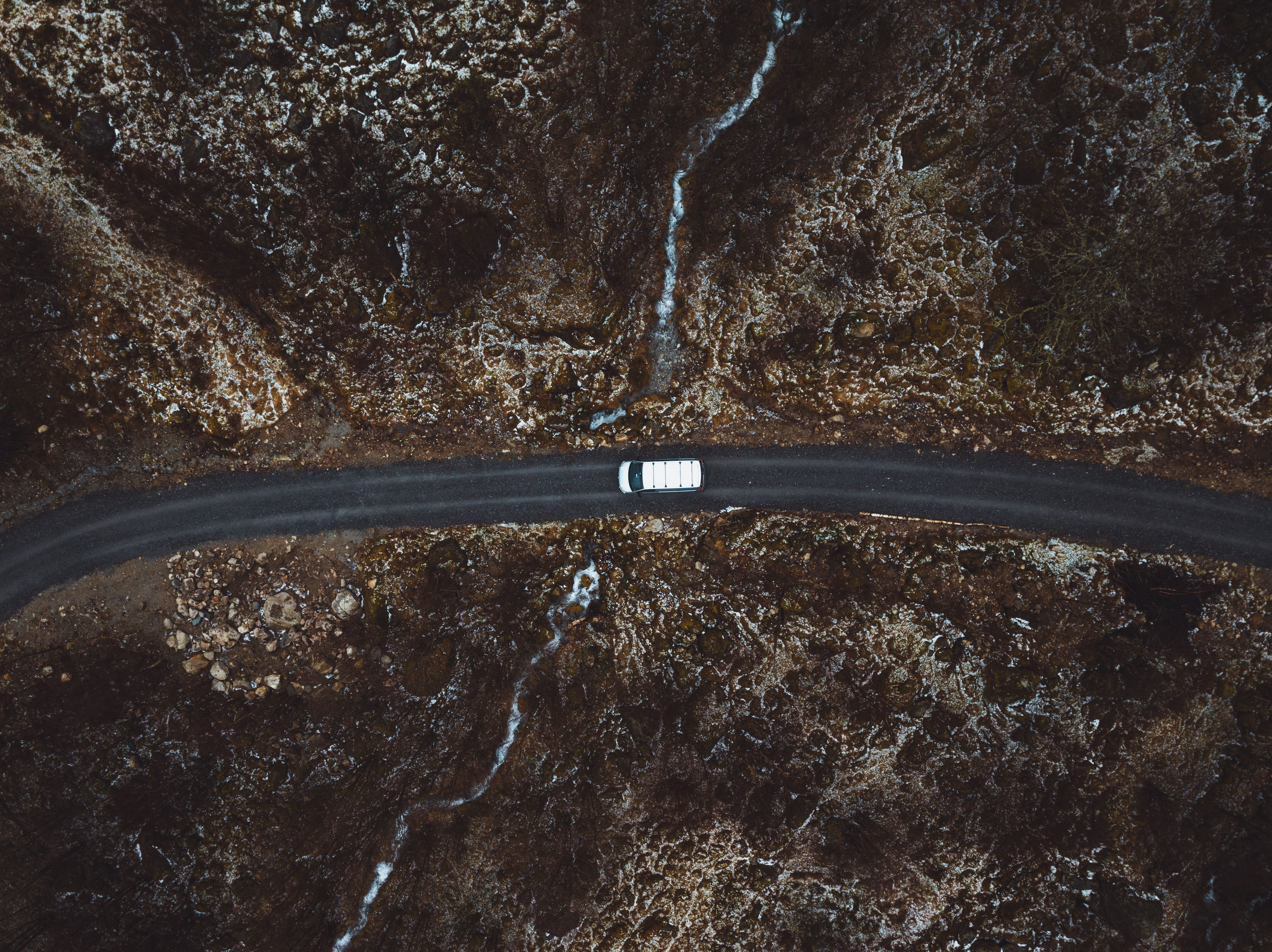 top down of car on road